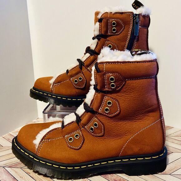 Dr Martens 1460 Lace to Toe Fur Lined Buttersoft Lace Up Womens 10 Boot Brown - Picture 1 of 8